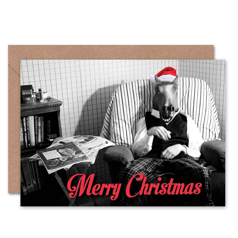 Horse Head Man Weird Funny Alternative Christmas Card