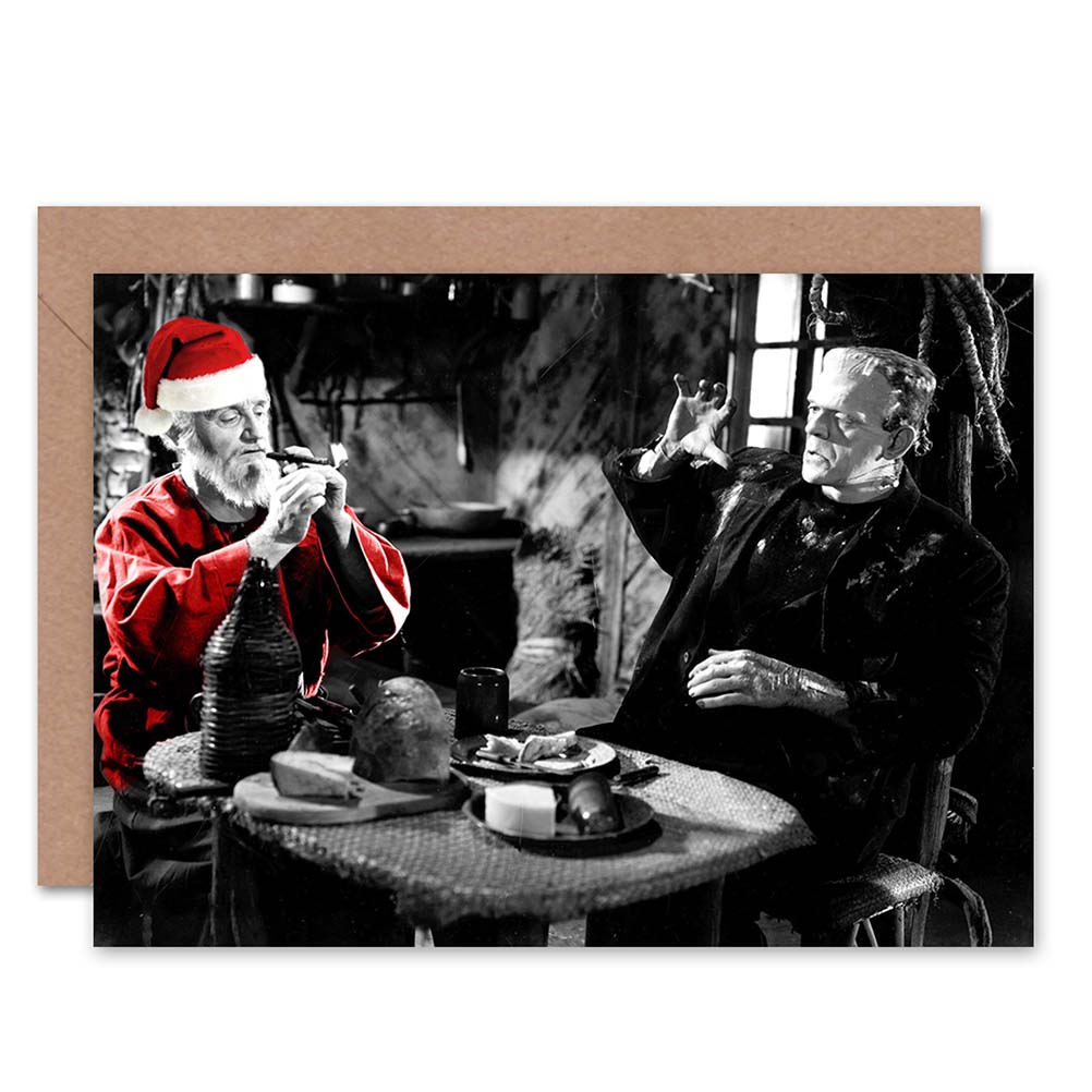 Xmas Karloff Frankenstein Monster with Santa Fun Christmas Card