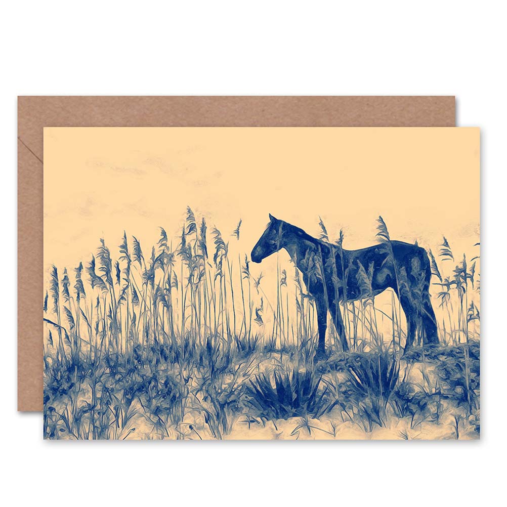 Horse Painting Landscape Field Greeting Card
