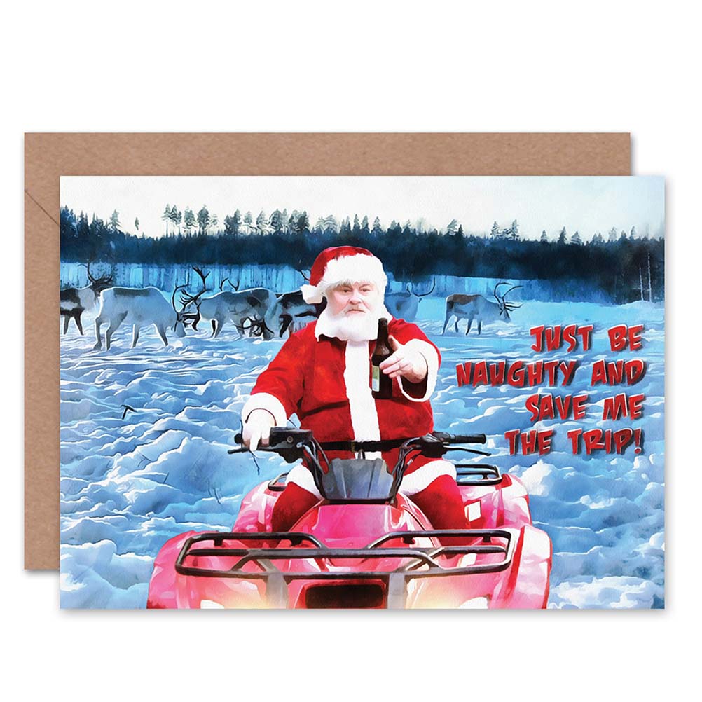 Xmas Merry Be Naughty Santa Funny Christmas Card