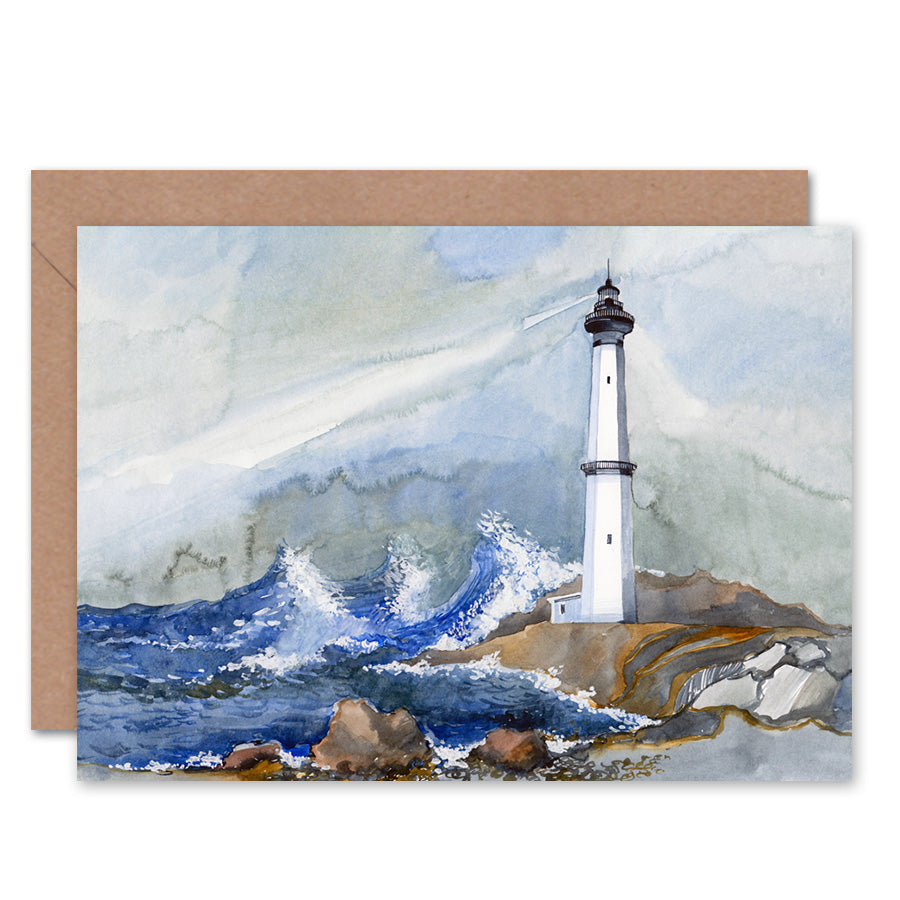 Lighthouse Nautical Painting Greeting Card