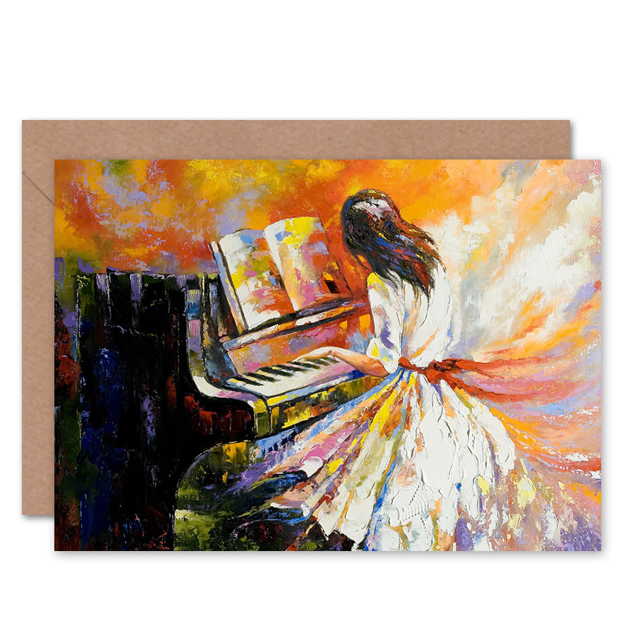 Music Piano Girl Impressionism Greeting Card