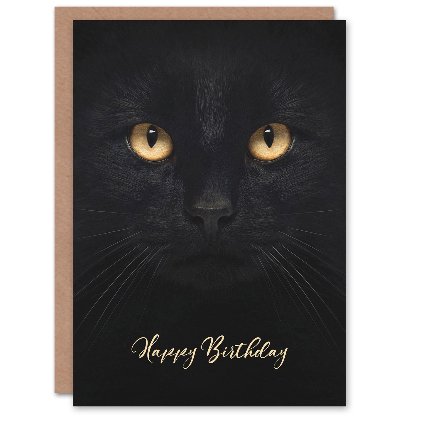Happy Birthday Black Cat Face Close Up Photo Birthday Card