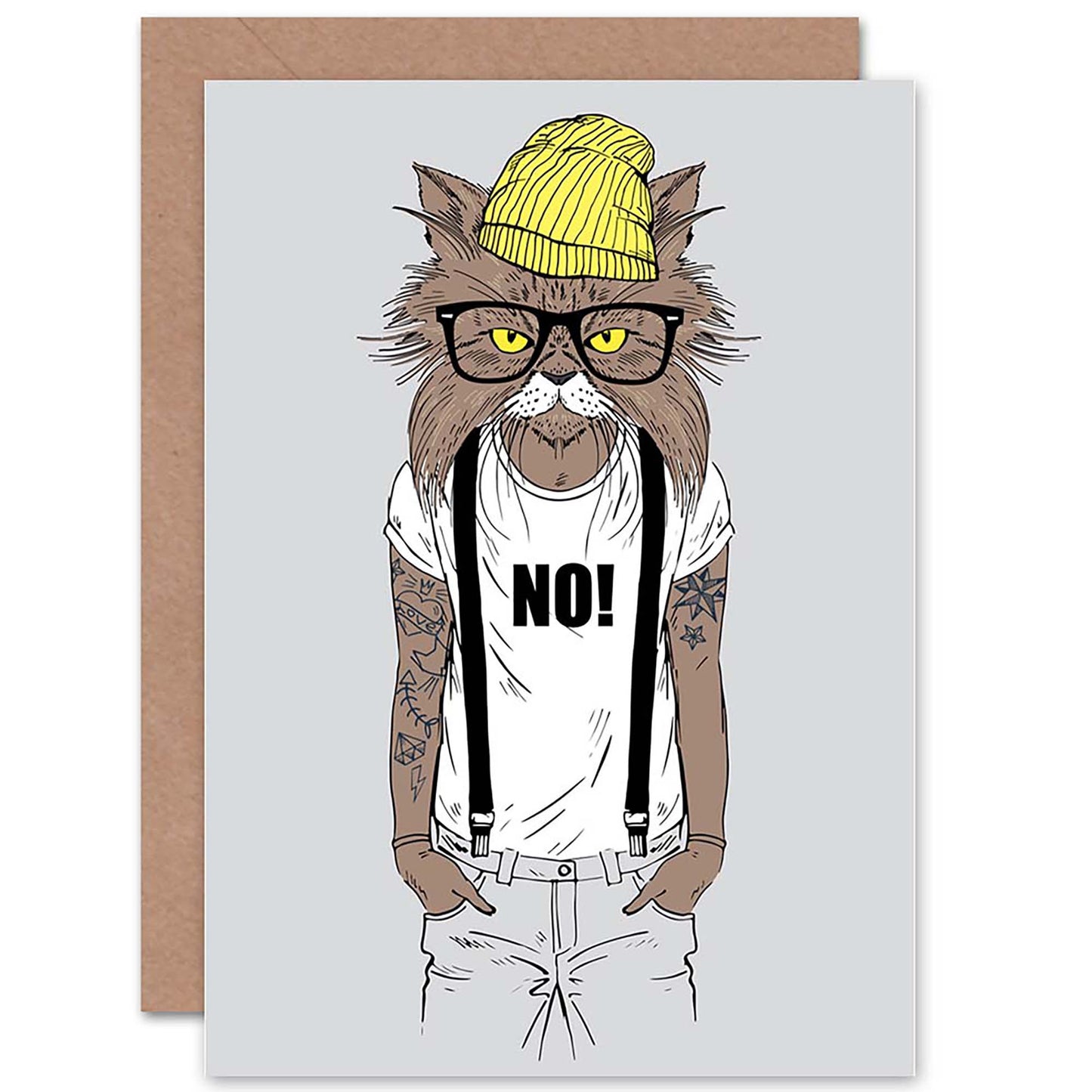 Fashion Animal Tattoos Cat Birthday Card