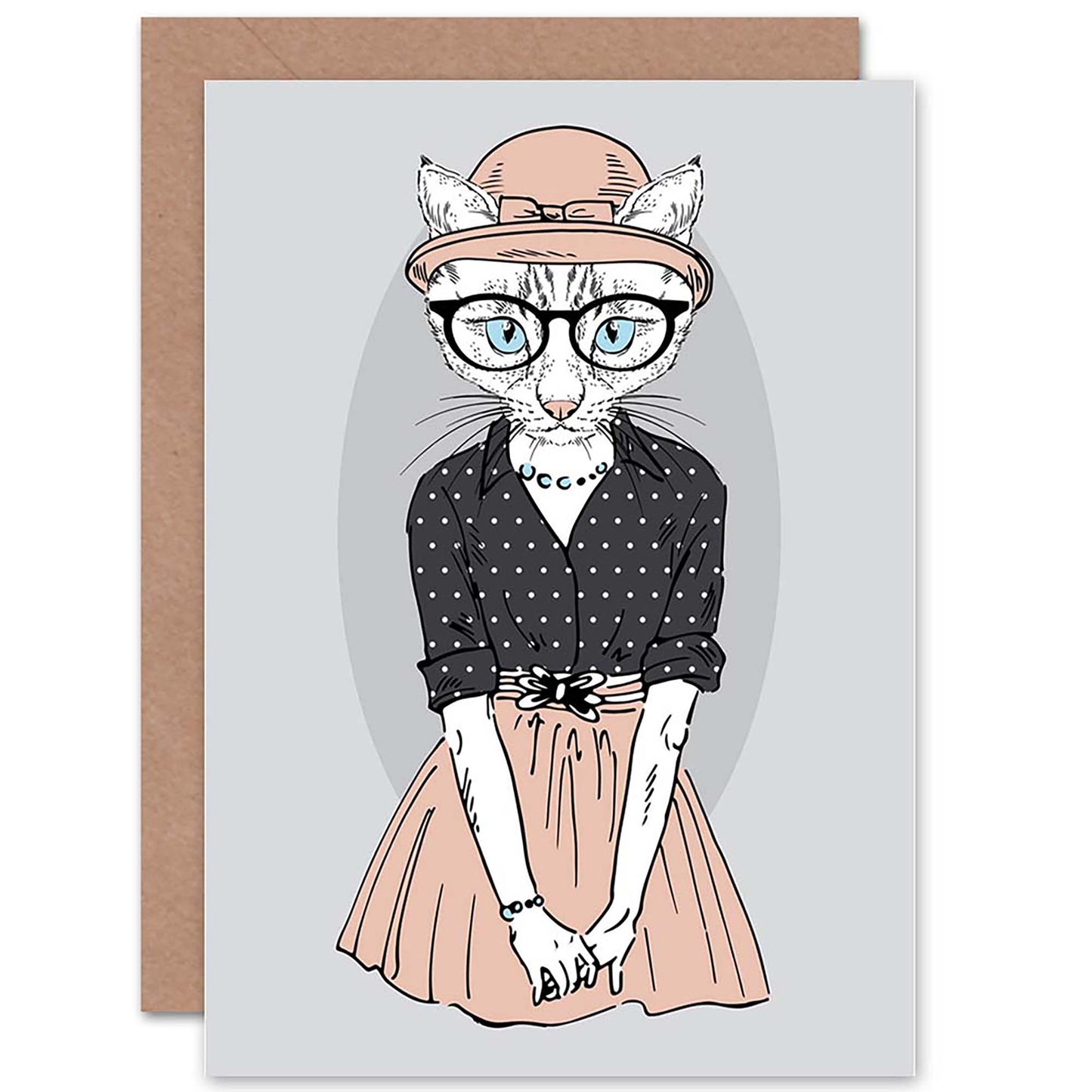 Fashion Animal Hipster Cat Birthday Card