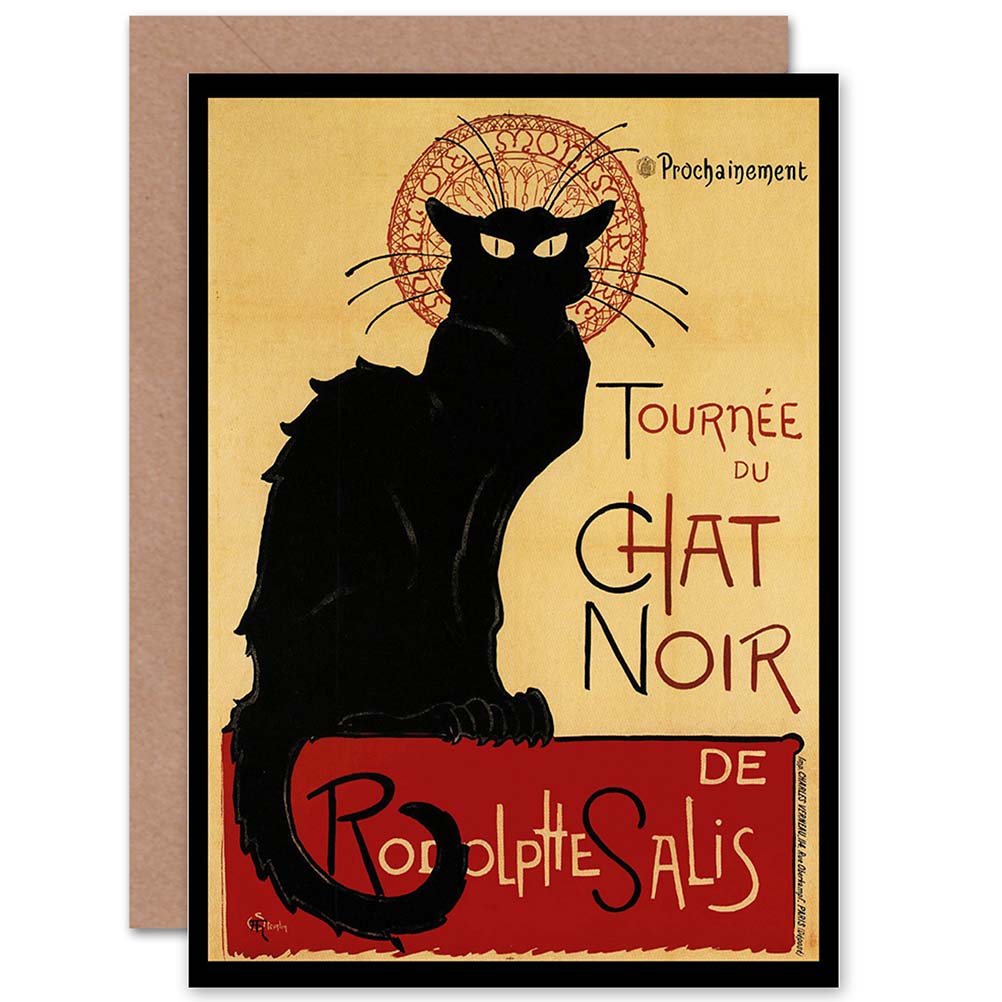 Black Cat Chat Noir Rodolphe Paris France Greeting Card