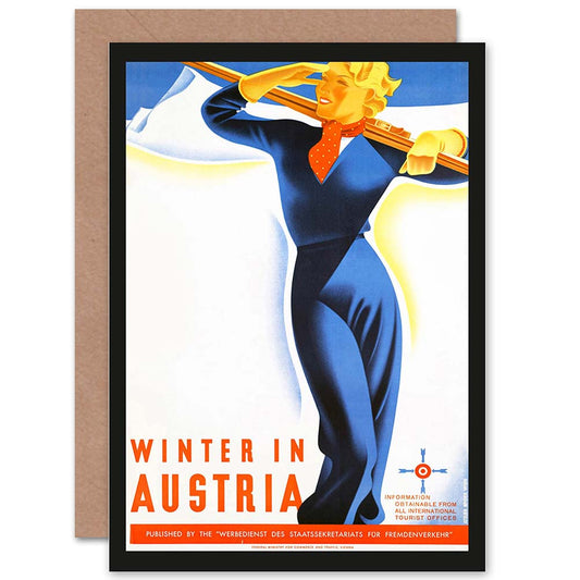 Vintage Travel Winter Austria Sport Ski New Good Bye Card