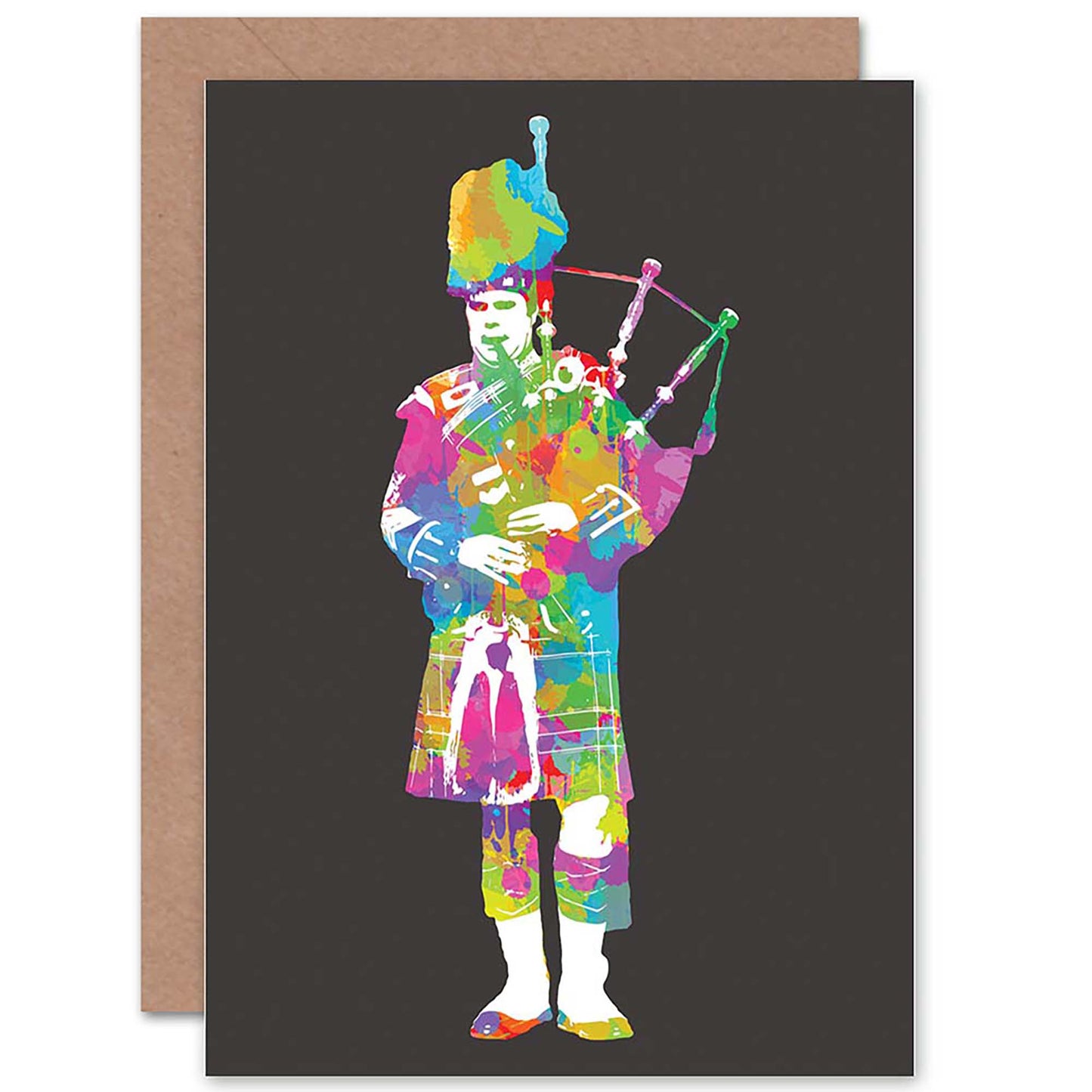 Paint Splat Bagpiper Scottish Card