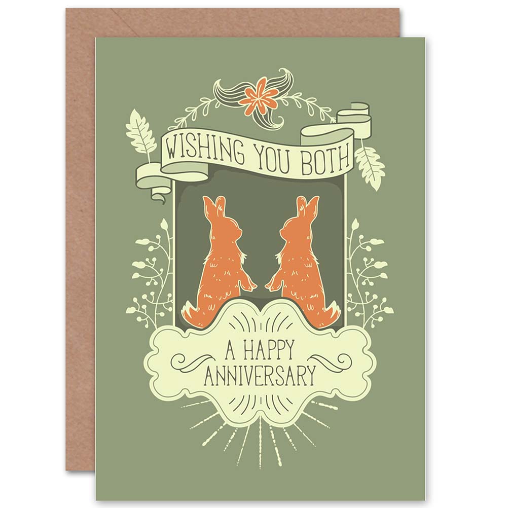 Rabbits Vintage Style Banner Green Anniversary Card