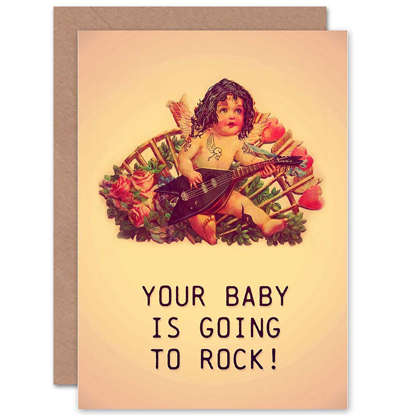Rock Star Cherub Angel Vintage Style New Baby Card