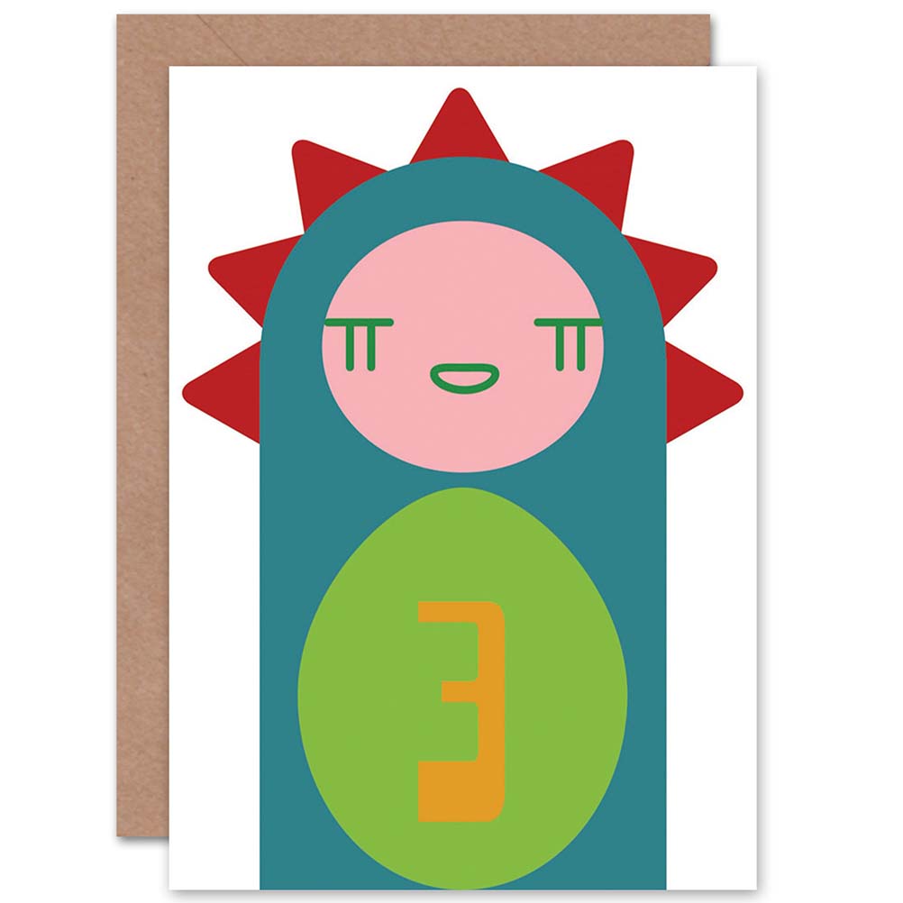 Cute Geometric Cartoon Dinosaur Age 3 Kids Birthday Card