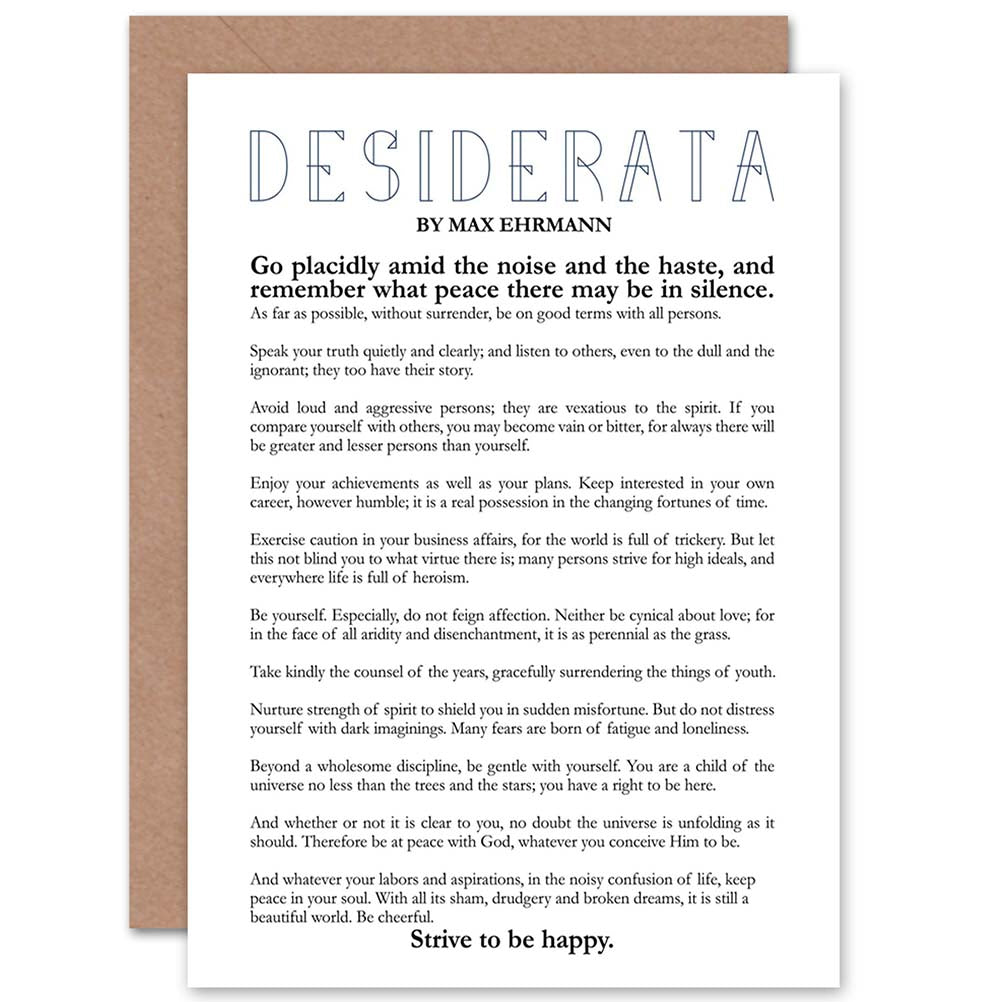 Desiderata Poem By Max Ehrmann Quote Greeting Card
