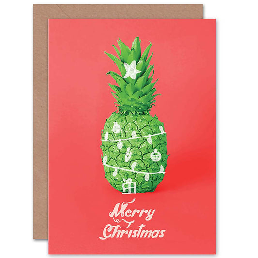Pineapple Fruit Tree Pink Green Tropical Christmas Card