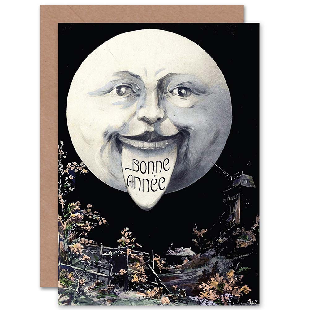 Year Bonne Annee Moon Hogmanay New Year Card