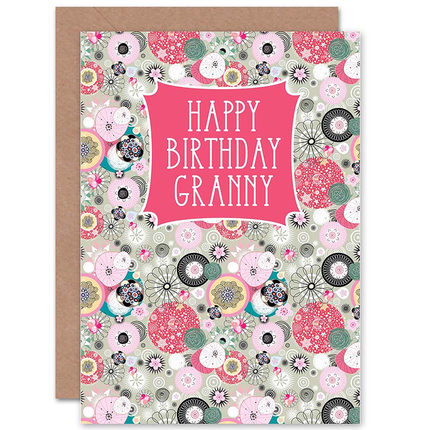 Happy Birthday Granny Gran Pink Floral Pattern Birthday Card