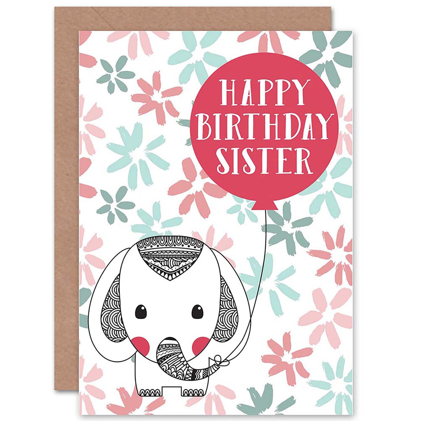 Happy Birthday Sister Elephant With Balloon Pastels Birthday Card