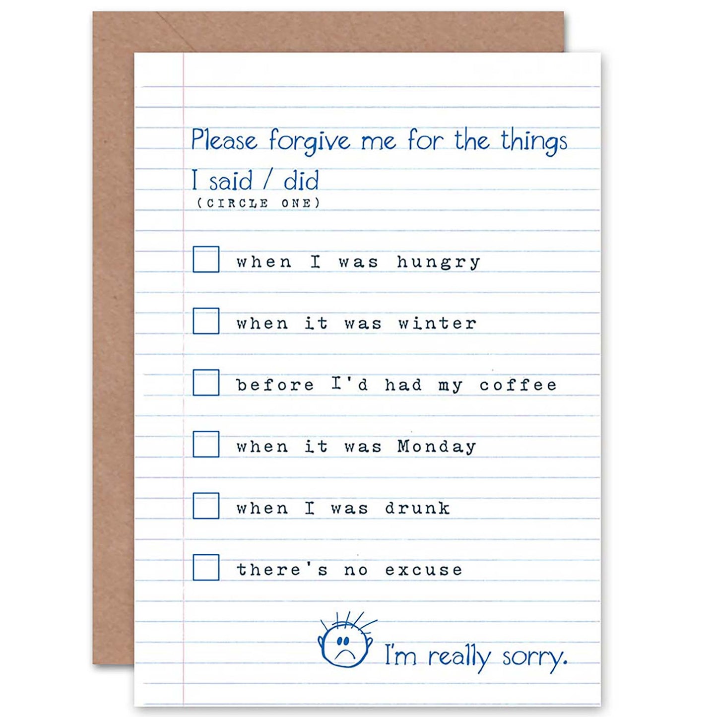 Please Forgive Me Check List Sorry Greetings Card