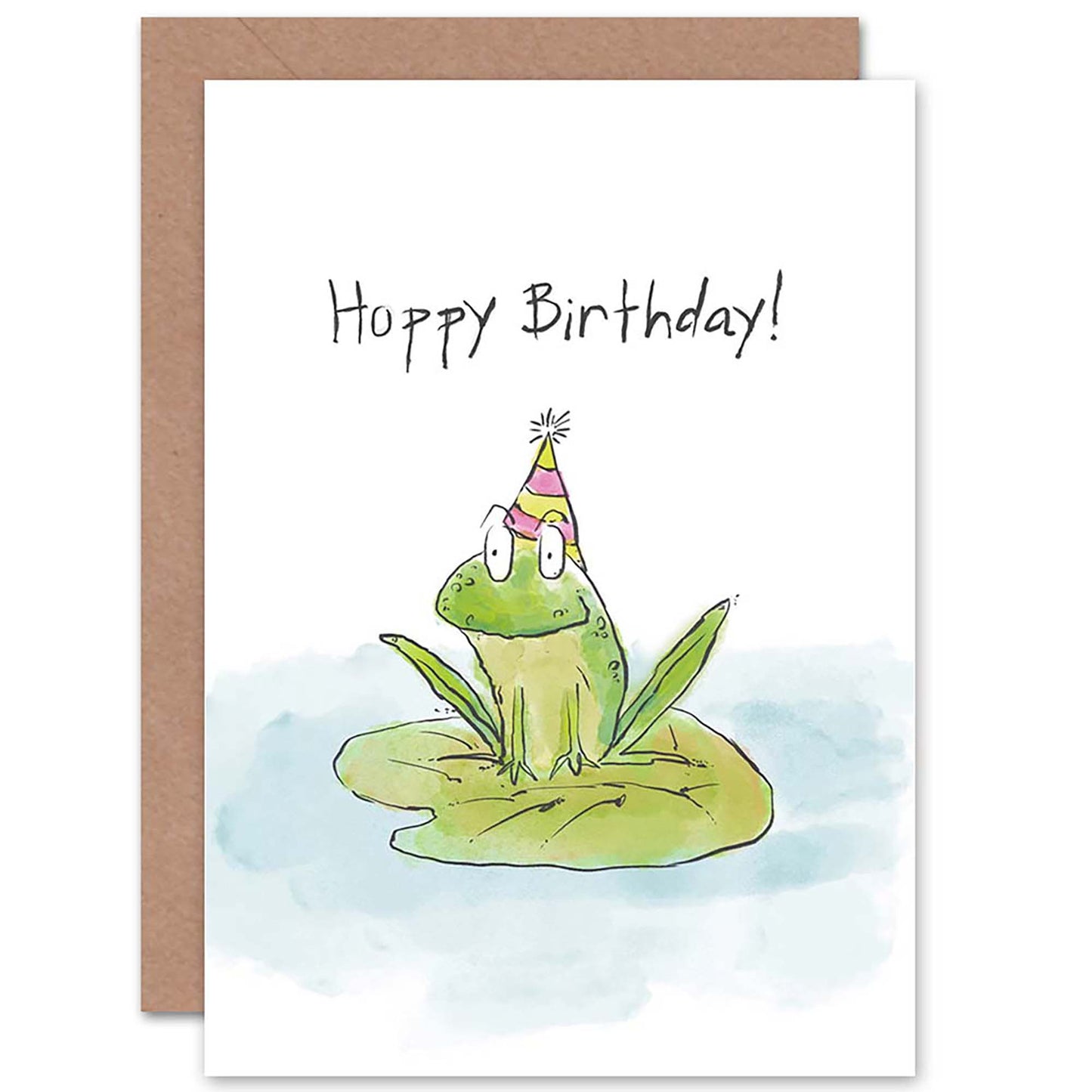 Hoppy Birthday Cute Frog Party Hat Illustration Birthday Card