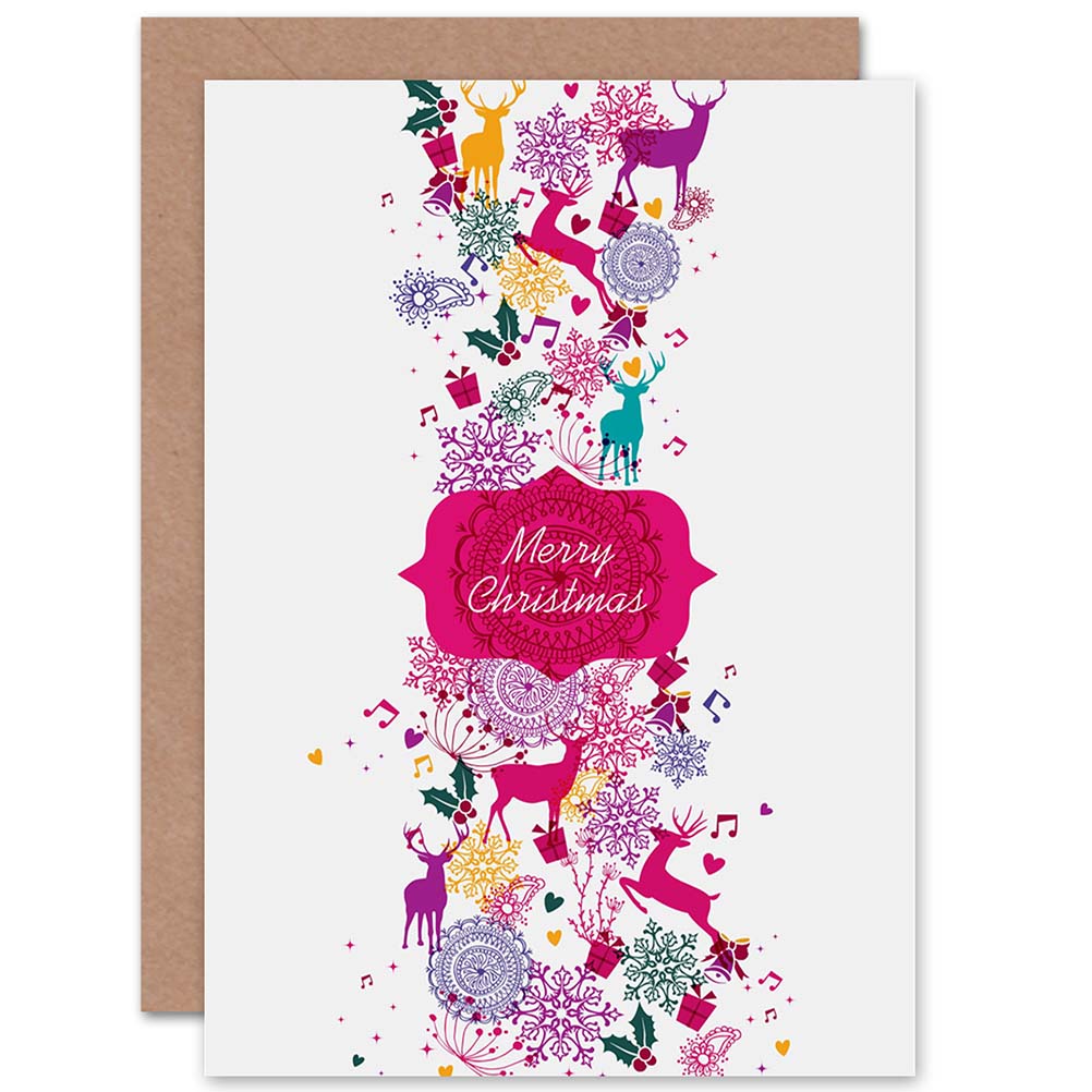 Reindeer Snowflakes Pattern Merry Xmas Christmas Card