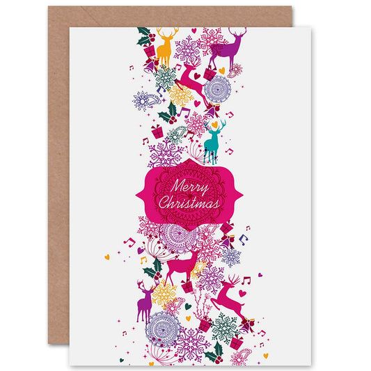 Reindeer Snowflakes Pattern Merry Xmas Christmas Card