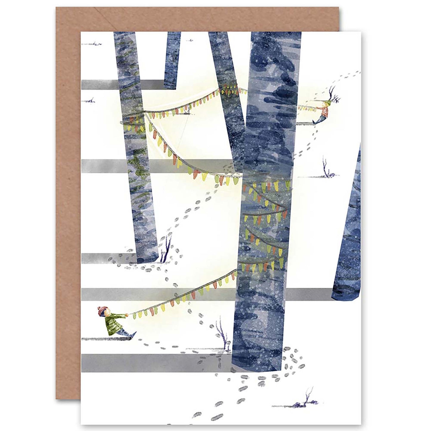 Winter Tree Fairy Lights Tug of War Christmas Card