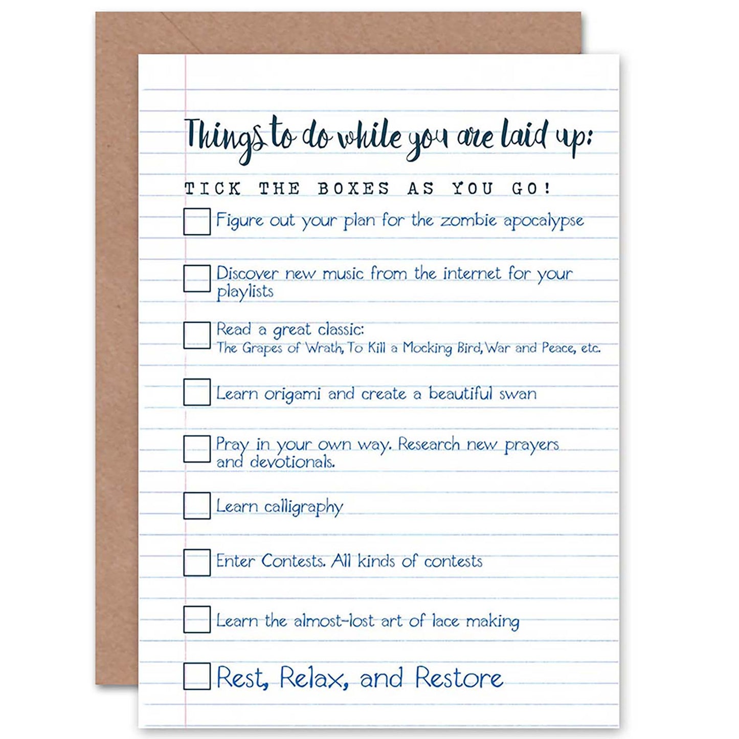 Get Well To Do List ill Friend Get Well Card