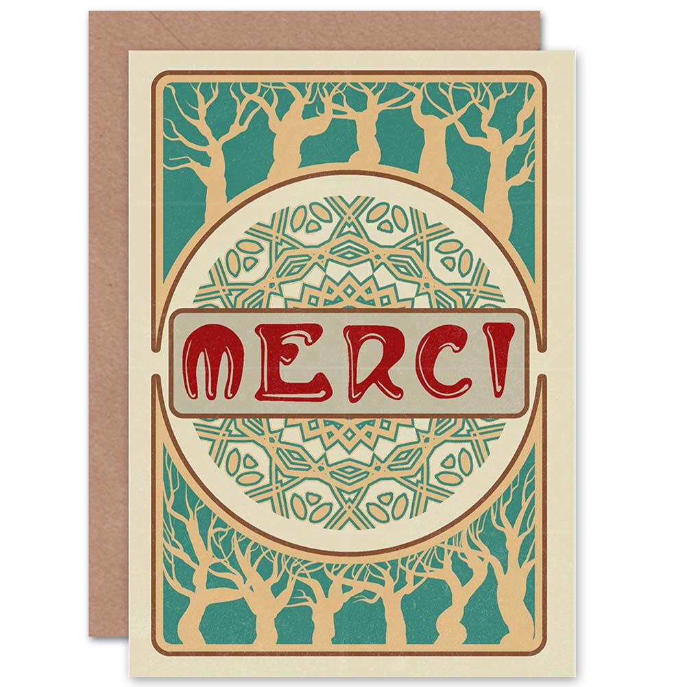 Merci Elegant Art Nouveau Style Thank You Card