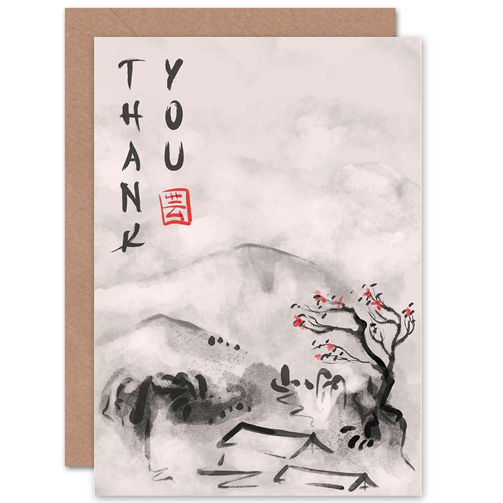 Japanese Tree Winter Snow Ukiyo E Thank You Card