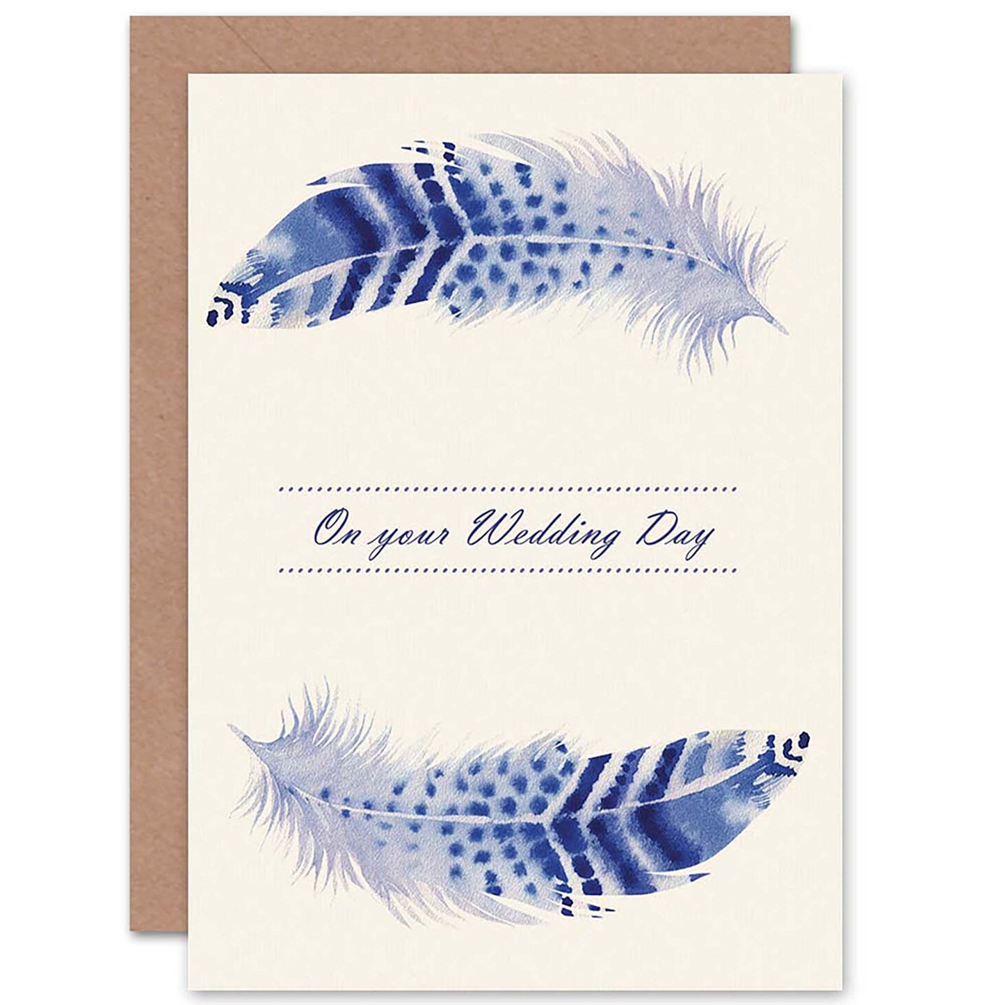 Blue Watercolour Bird Feathers Wedding Card