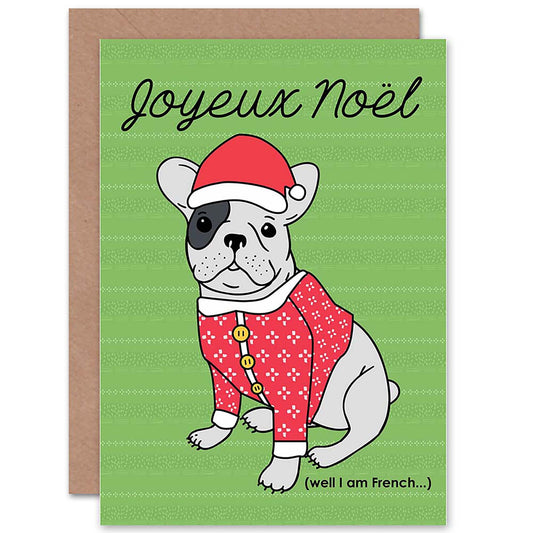 Joyeux Noel Santa Hat French Bulldog Lover Christmas Card