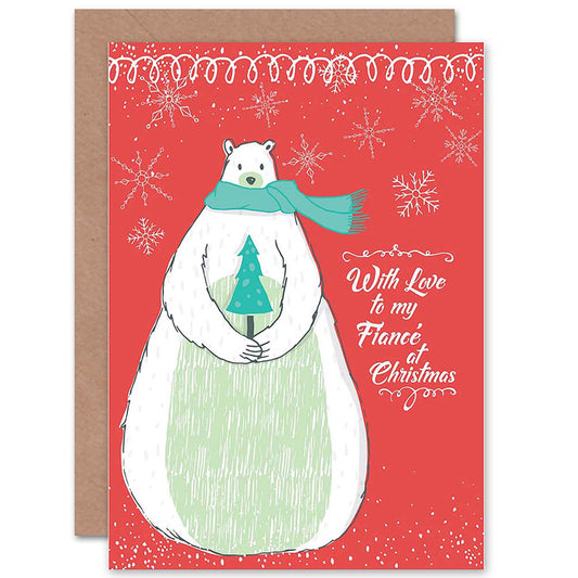 Polar Bear Snow Red Fiancé Christmas Card