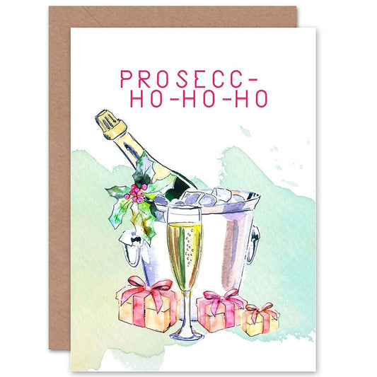 Prosecco Ho-Ho-Ho Santa Alcohol Funny Christmas Card