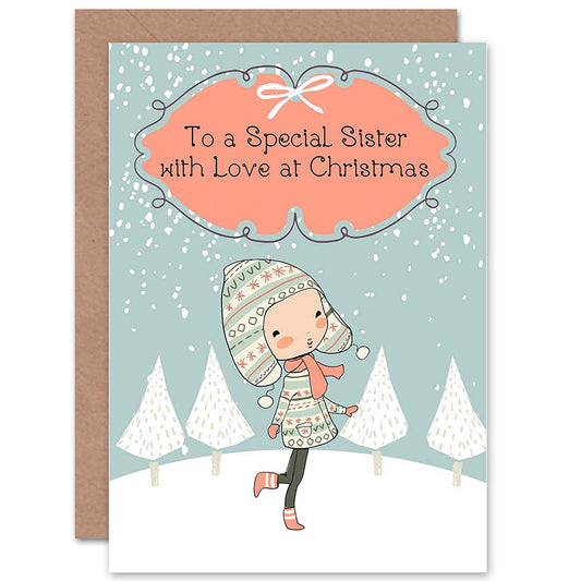 Love at Xmas To A Special Sister Forest Snow Christmas Card