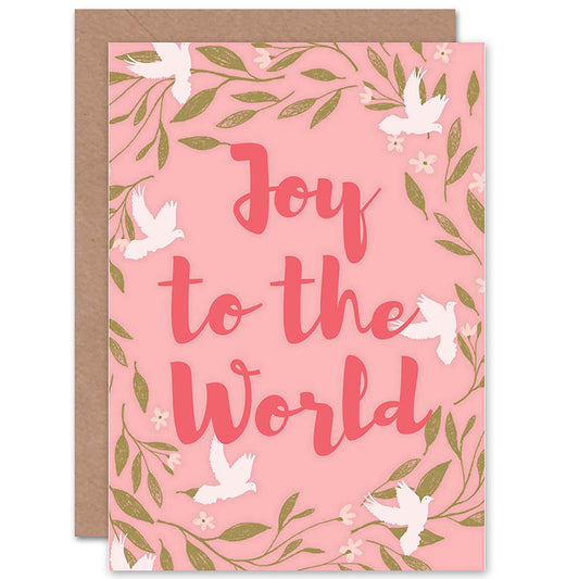 Joy to The World Pink Floral Christmas Card