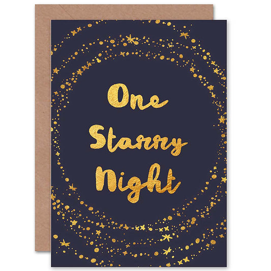 One Starry Night Blue Gold Sparkle Christmas Card