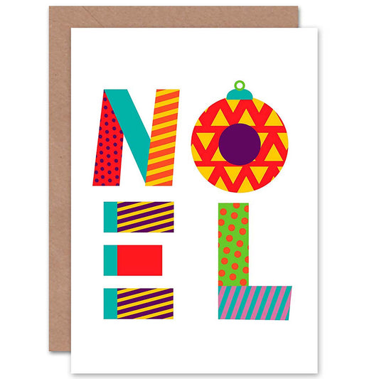 Noel Colourful Patchwork Pattern Christmas Card