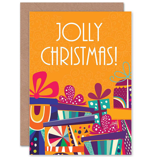 Stack of Presents Colourful Jolly Christmas Card