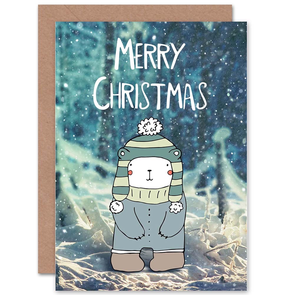 Cute Polar Bear Cartoon Merry Christmas Card