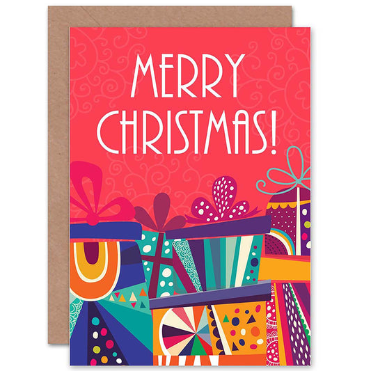 Stack of Presents Colourful Merry Christmas Card
