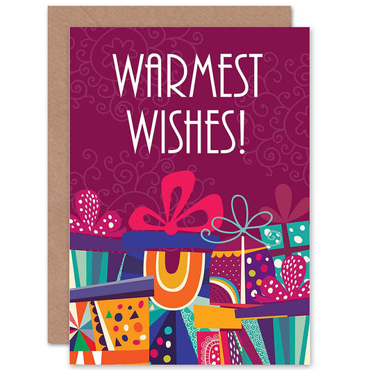 Warmest Wishes Presents Gifts Purple Xmas Christmas Card