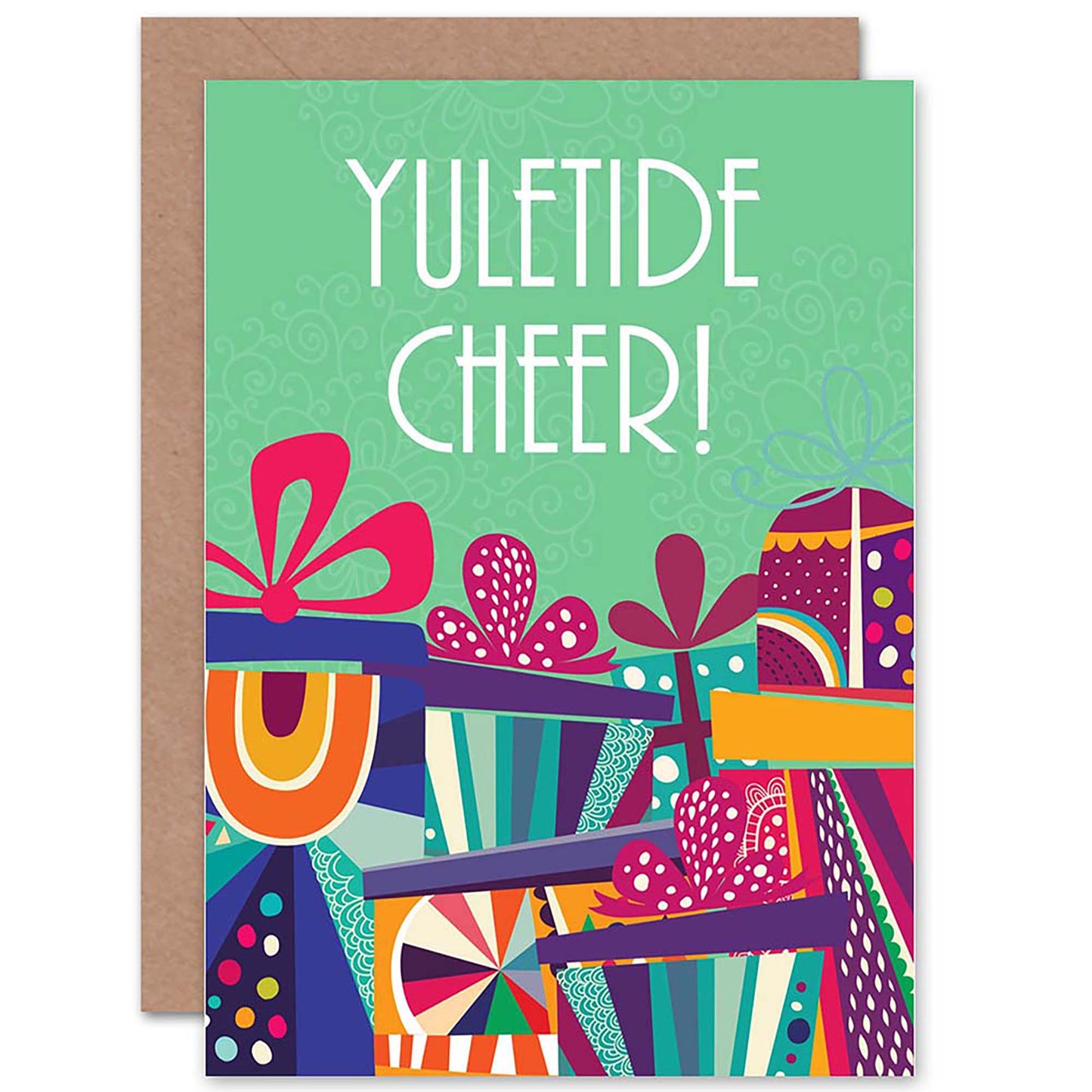 Yuletide Cheer Gift Stack Colourful Christmas Card