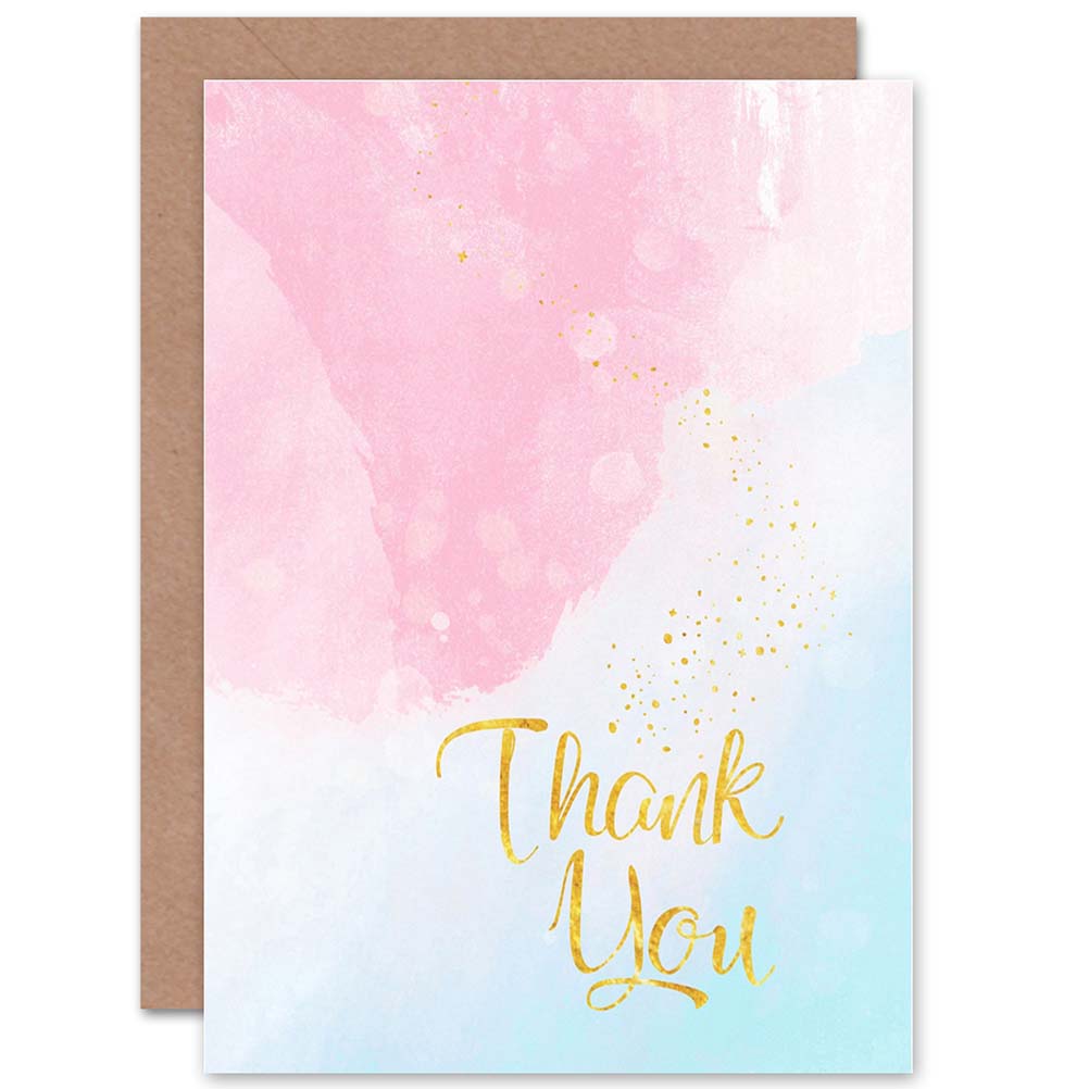 Gold Lettering Texture Typography Watercolour Thank You Card