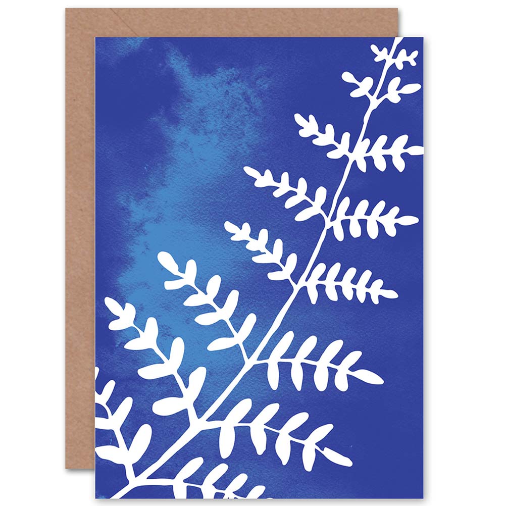 Fern Leaves Watercolour Cobalt Greetings Card