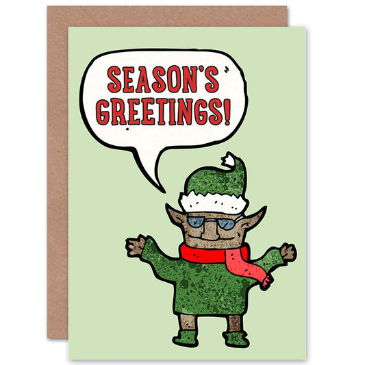 Cool Elf Cartoon Seasons Greetings Christmas Card