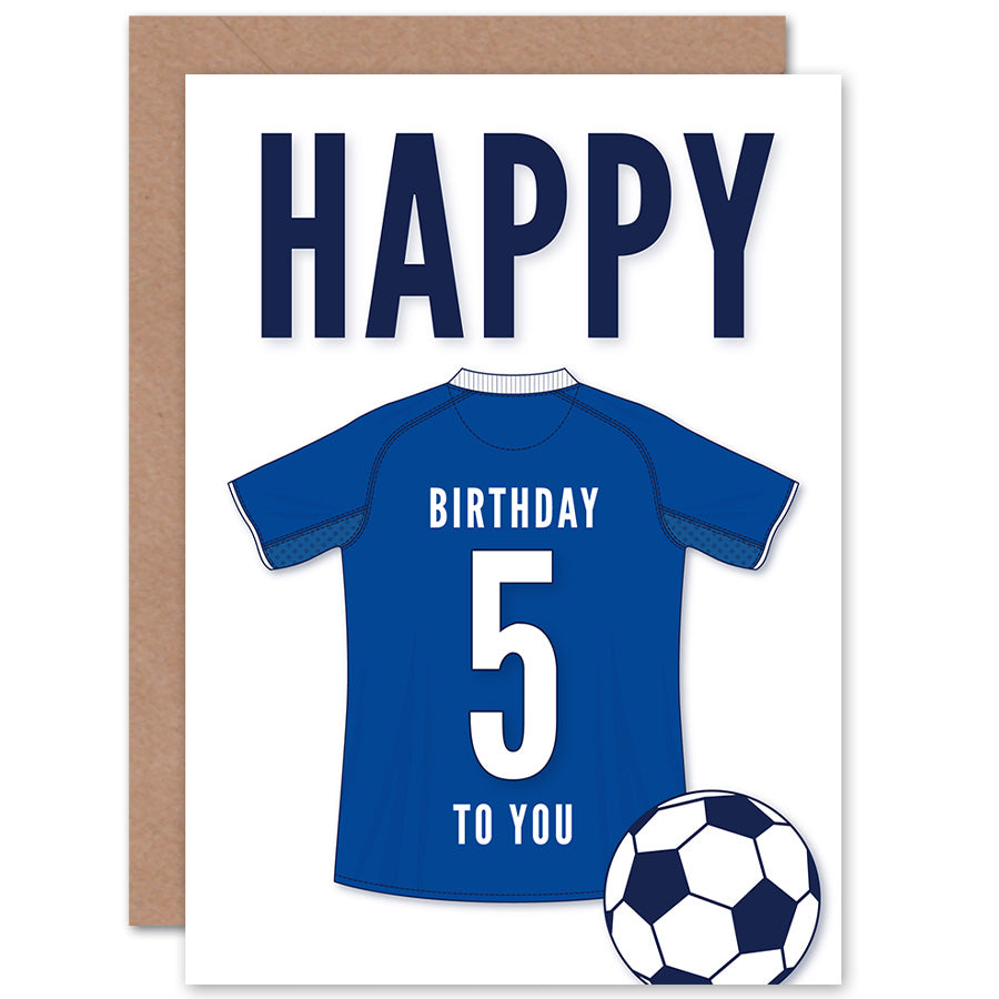 Blue Football Strip Kit Jersey Age Birthday Card