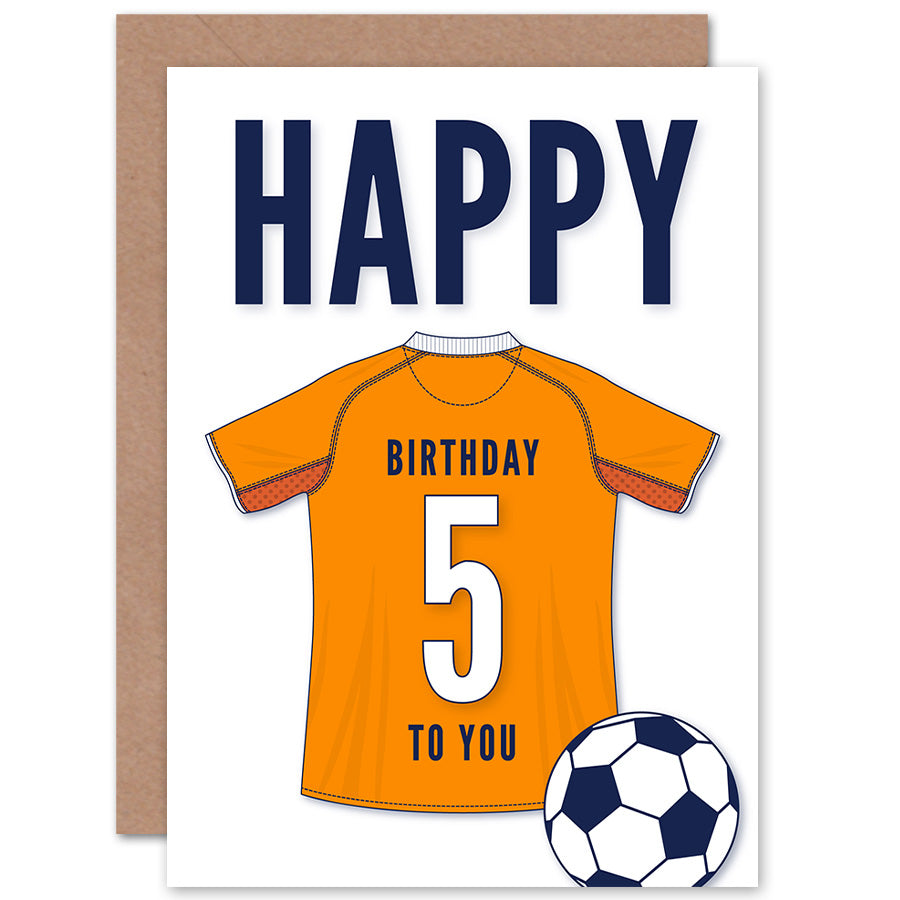 Orange Football Strip Kit Jersey Age Birthday Card