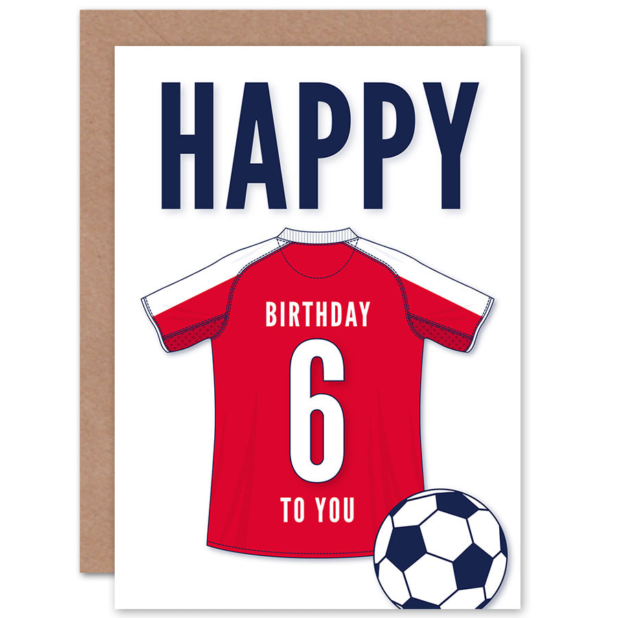 White Red Football Strip Kit Jersey Age Birthday Card