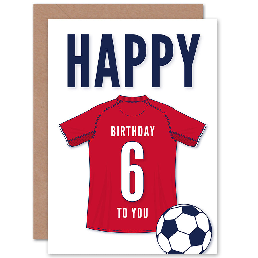 Dark Red Football Strip Kit Jersey Age Birthday Card