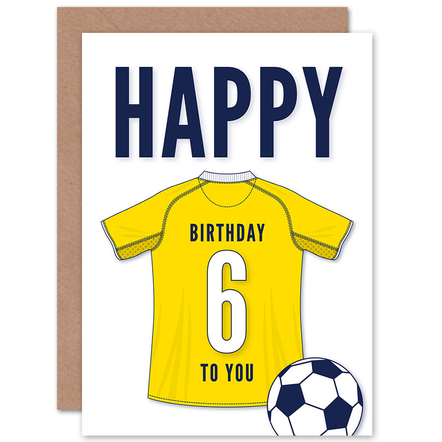 Yellow Football Strip Kit Jersey Age Birthday Card