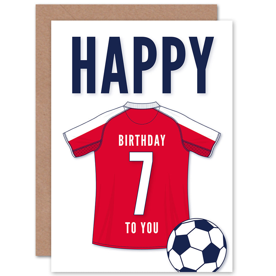 White Red Football Strip Kit Jersey Age Birthday Card